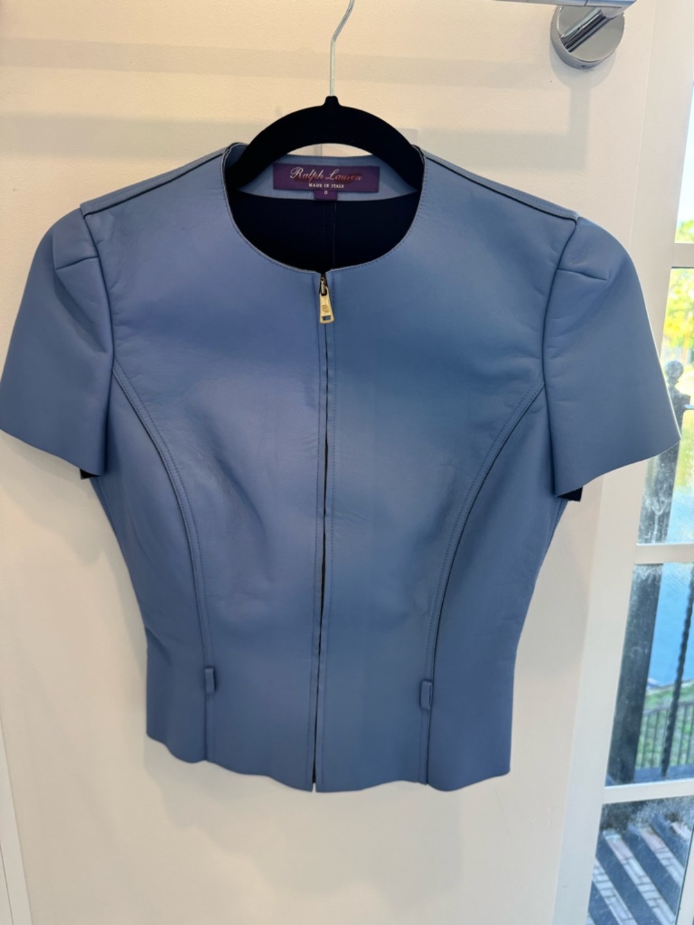 Ralph Lauren Blue Short-Sleeve Leather Blazer